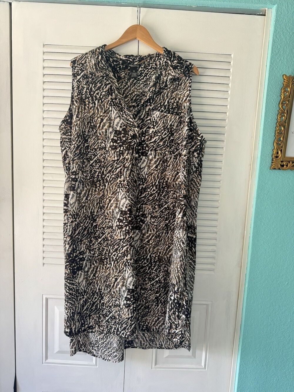 Millennium 3X Animal Print Shirt Dress Swim Cover Up Brown Black Button Front - Picture 5 of 8